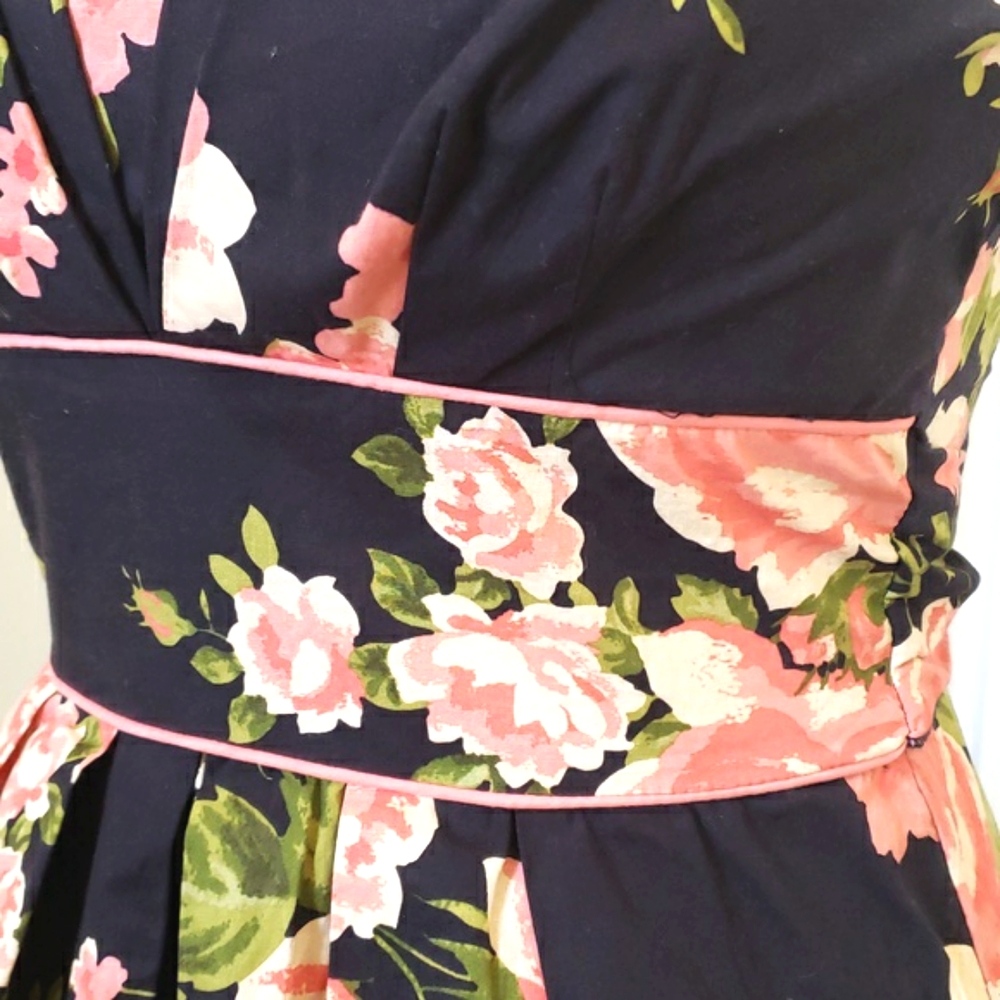 Vintage 90's Strapless Black Coral Pink Floral Dress Romantic Cottagecore | XS - Picture 8 of 12